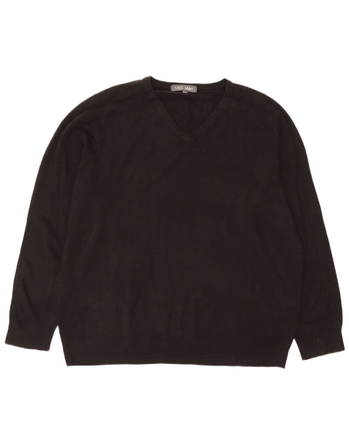 Pulover pentru bărbați Marks & Spencer, cu decolteu în V, 2XL, acrilic negru