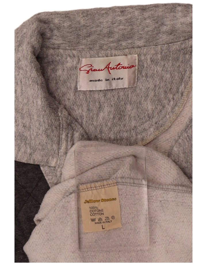 VINTAGE Hanorac polo pentru bărbați Pulover mare, gri, bumbac color bloc