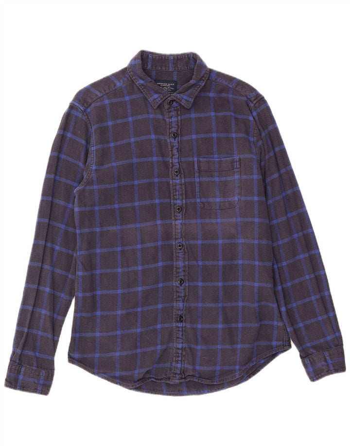 Cămașă de flanel pentru bărbați American Eagle, bumbac cu carouri, albastru bleumarin mediu