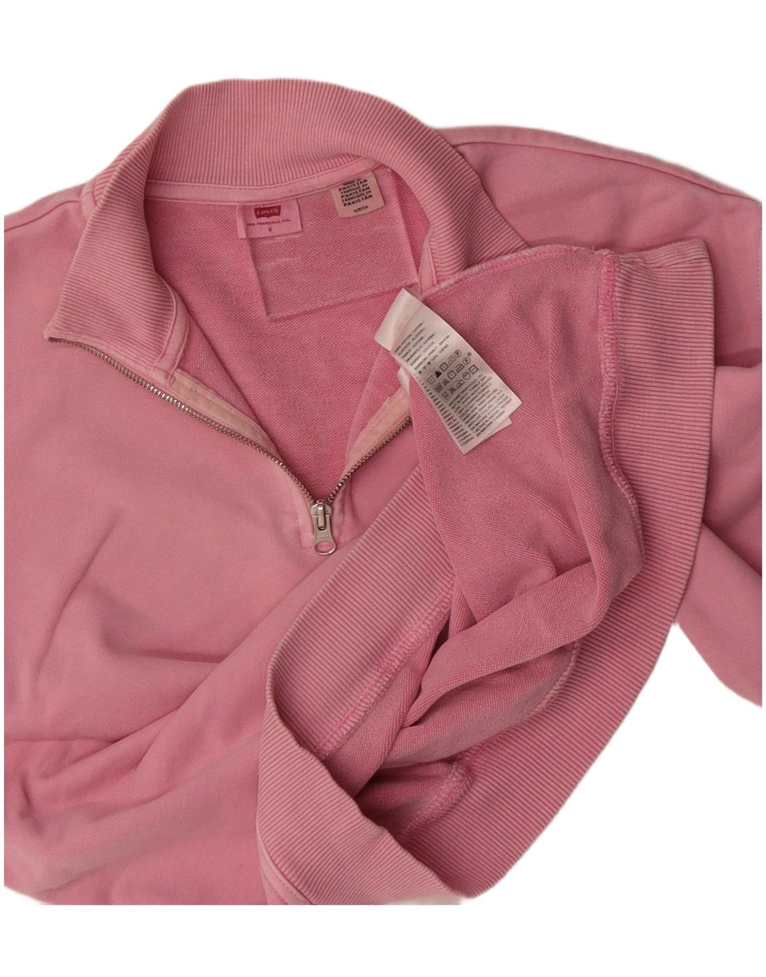 LEVI'S Womens Oversized Zip Neck Sweatshirt Jumper UK 10 Small Pink Cotton