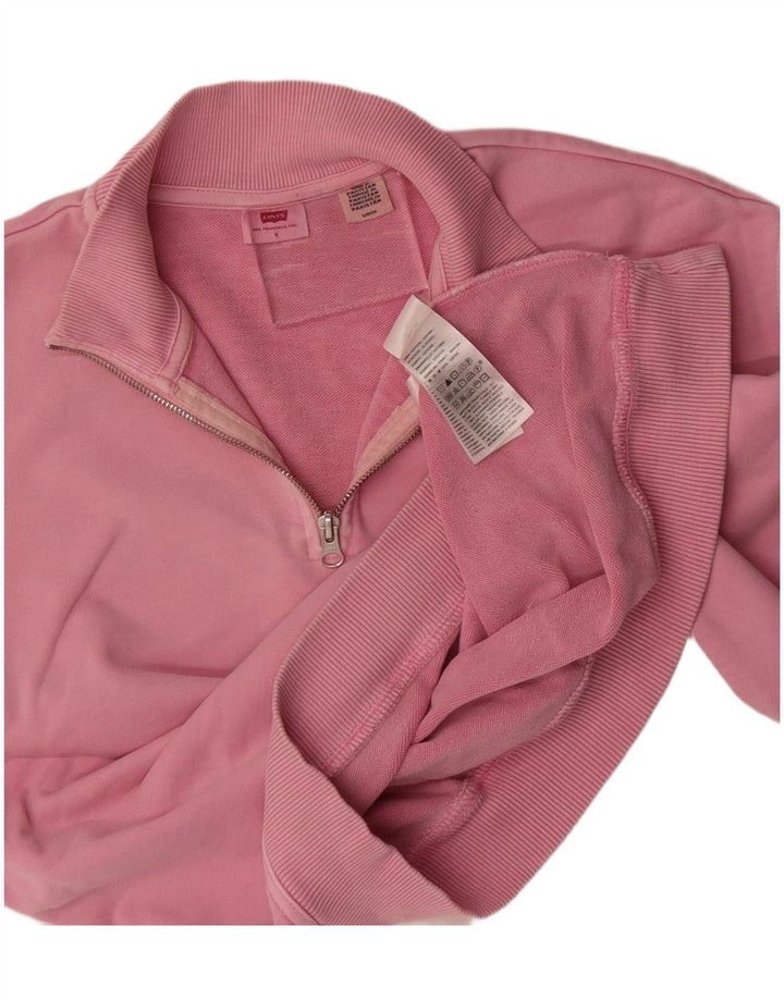 LEVI'S Womens Oversized Zip Neck Sweatshirt Jumper UK 10 Small Pink Cotton