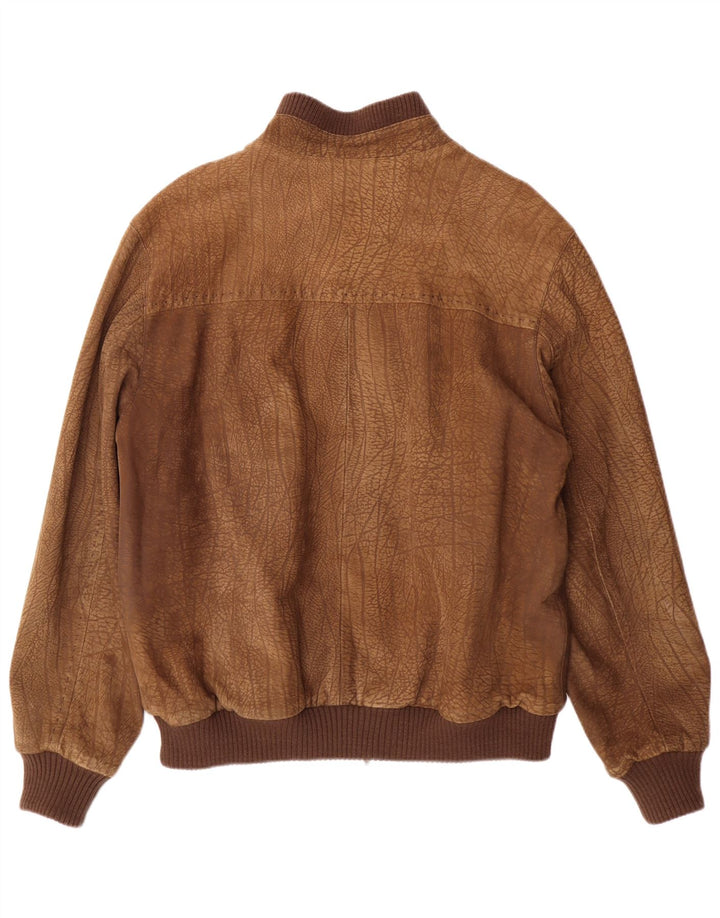 VINTAGE Mens Abstract Pattern Leather Jacket UK 42 XL Brown Leather