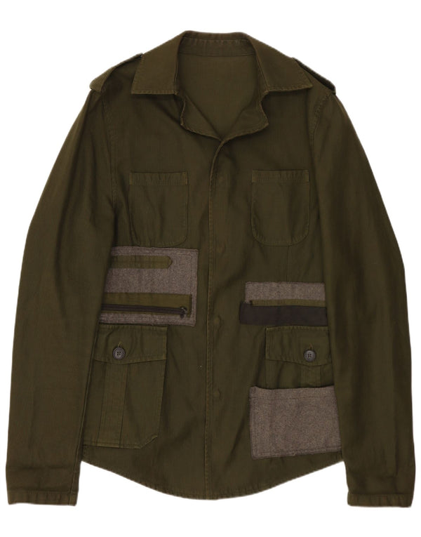 Vintage Mens Military Jacket IT 48 Medium Khaki Colourblock Bumbac