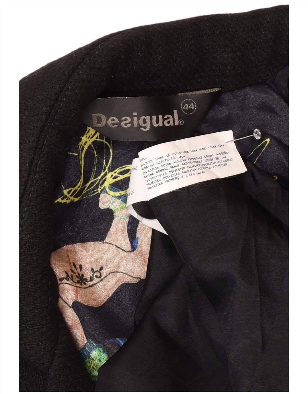 Palton pentru femei Desigual EU 44 XL Lână florală neagră