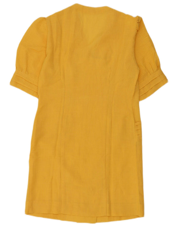 Rochie cămașă vintage pentru femei la dublu piept UK 12 Medium galben dungi