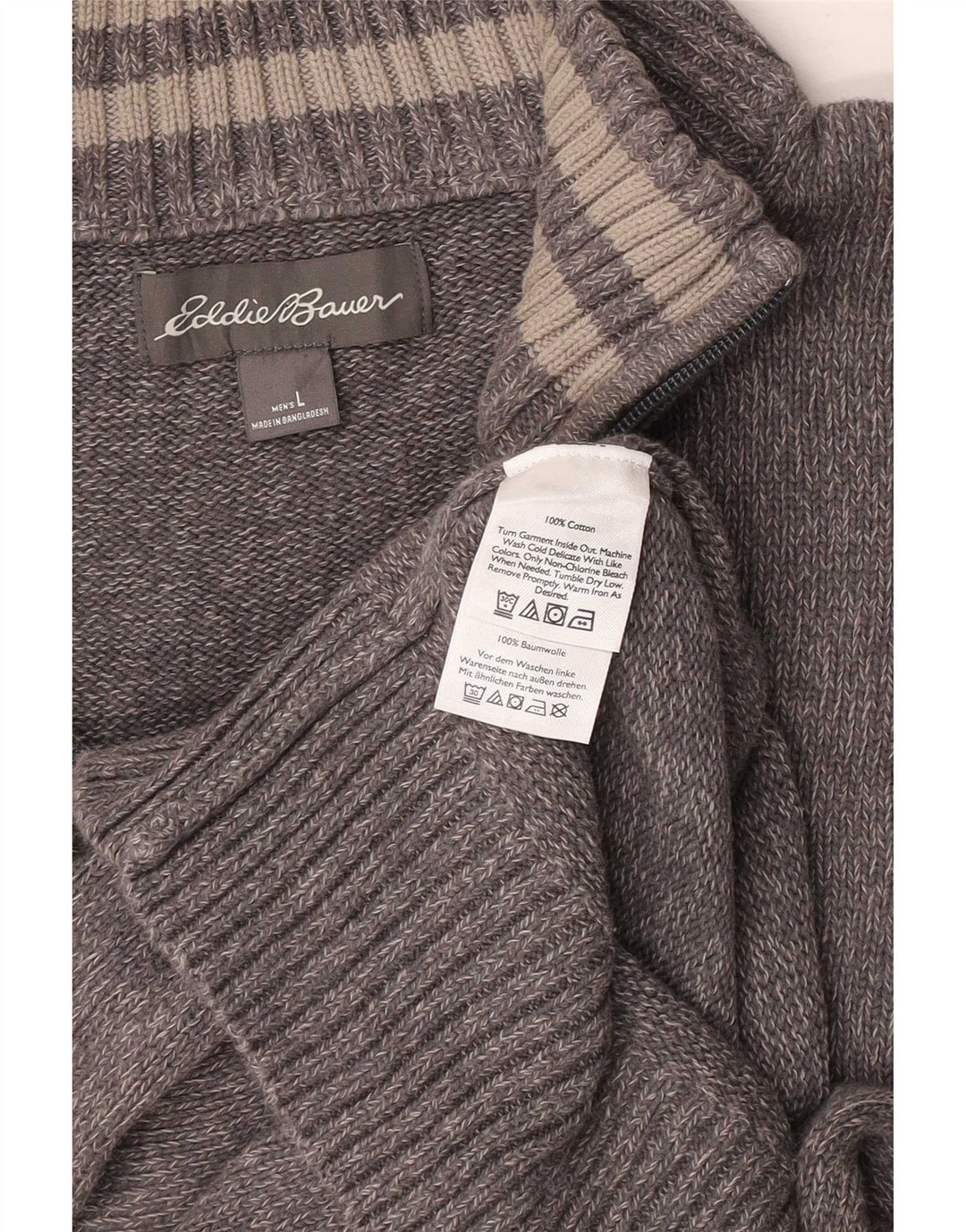 Pulover pentru bărbați Eddie Bauer, cu fermoar, cu gât, bumbac mare, cu pete gri