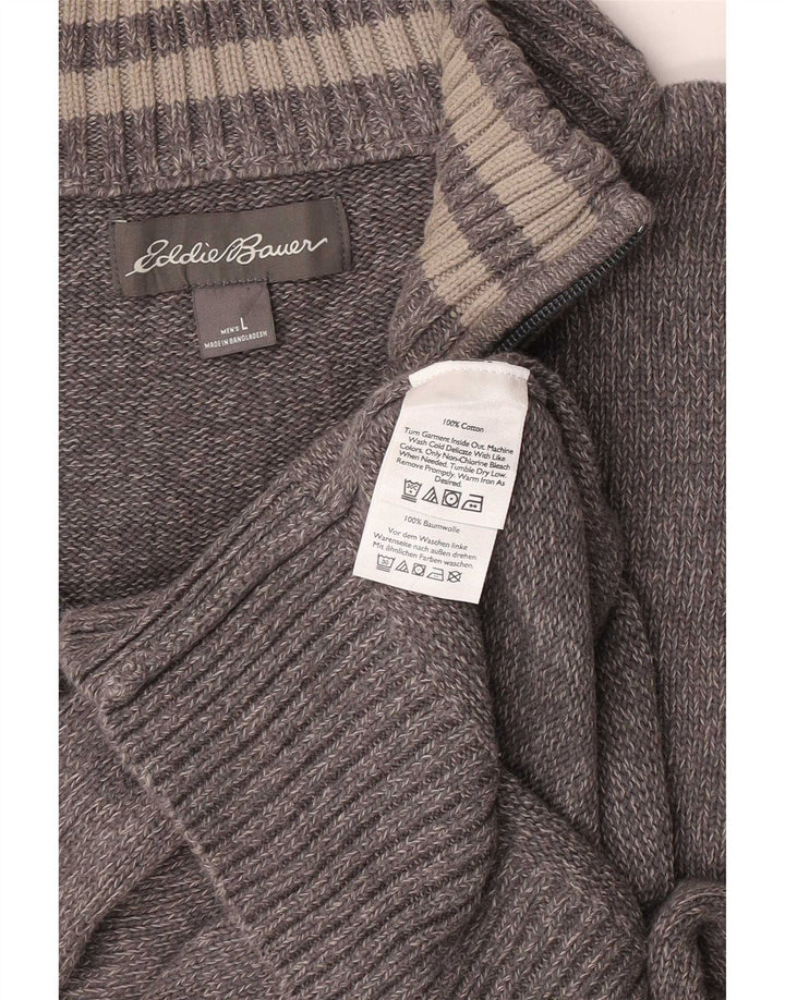 Pulover pentru bărbați Eddie Bauer, cu fermoar, cu gât, bumbac mare, cu pete gri