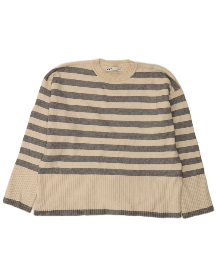 Pulover supradimensionat pentru femei Zara, cu gât crew, UK 10, cu dungi albe mici