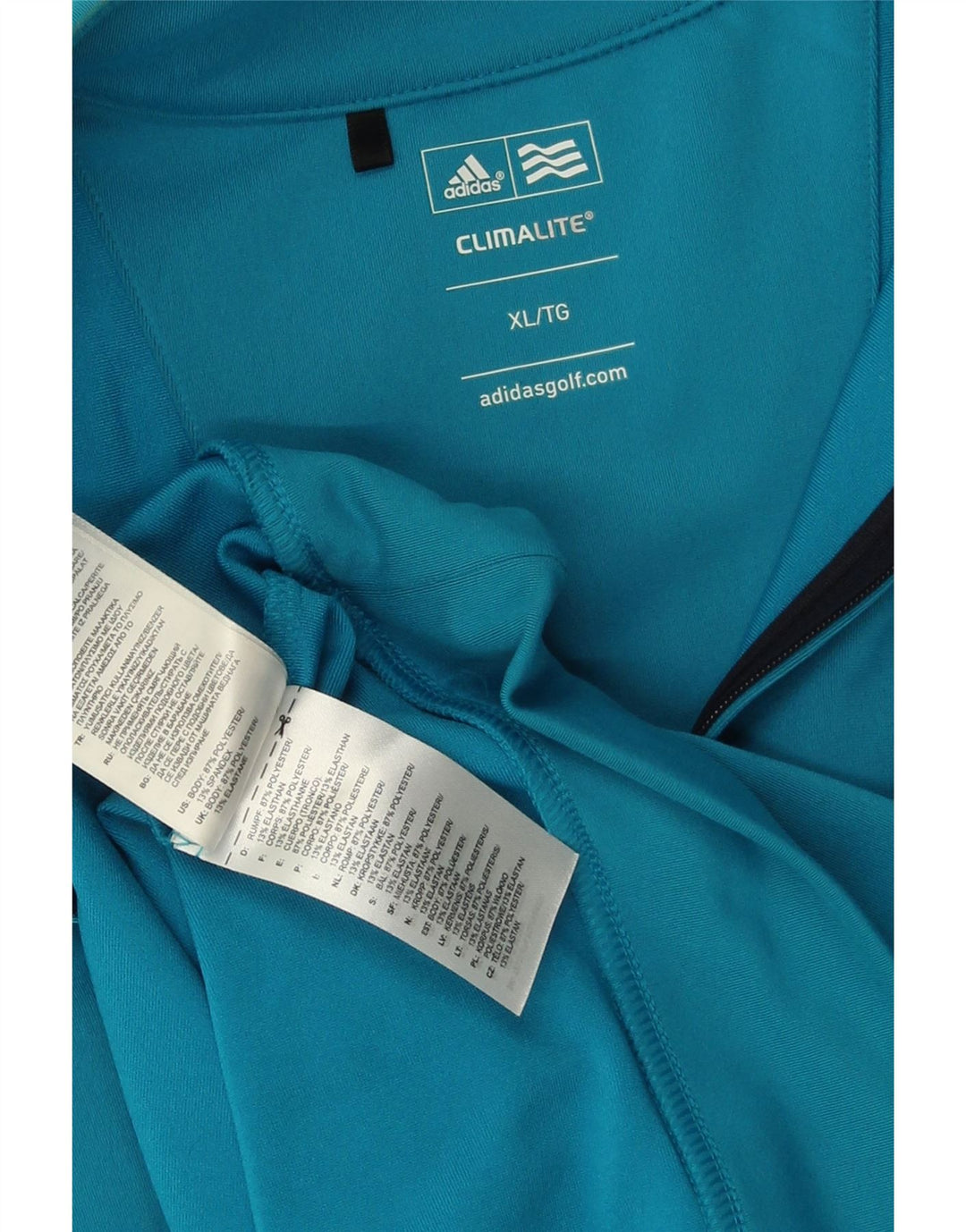 Pulover ADIDAS Climalite pentru bărbați, cu fermoar, cu gât, XL, poliester, albastru