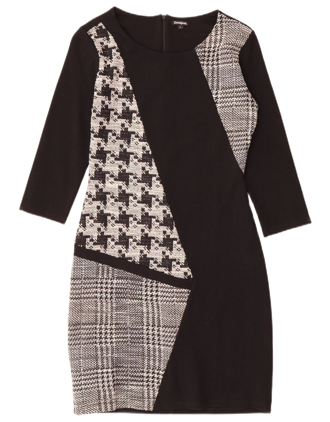 Rochie teacă cu mâneci 3/4 Desigual pentru femei UK 10, mic negru, mozaic