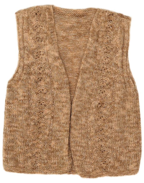 Pulover cardigan deschis fără mâneci vintage pentru femei UK 16 mare maro pete