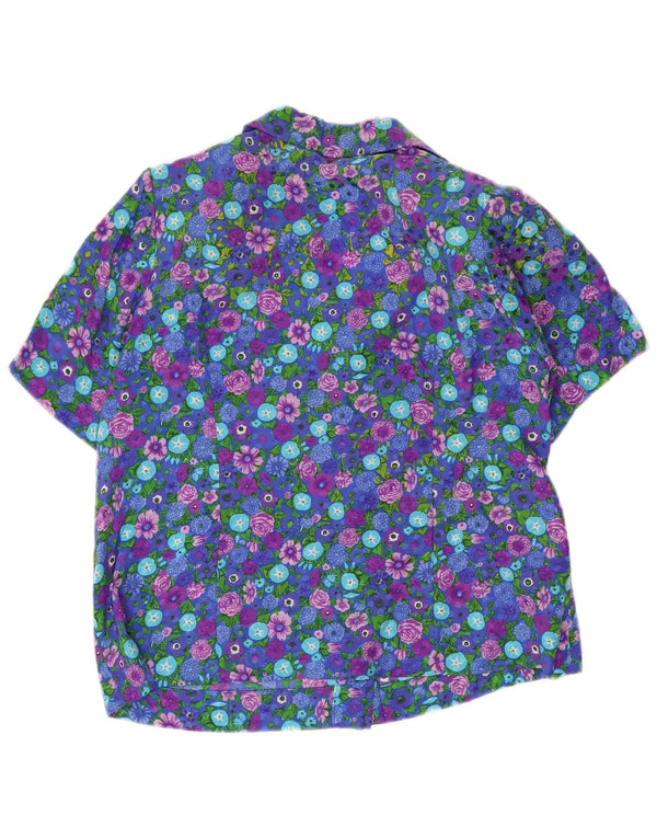 Bluză cămașă vintage pentru femei cu mânecă scurtă UK 14 Medium Multicolor Floral