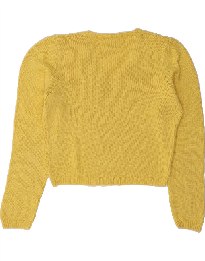 SISLEY Womens Crop V-Neck Jumper Sweater UK 12 Medium Yellow Vintage Sisley and Second-Hand Sisley from Messina Hembry 
