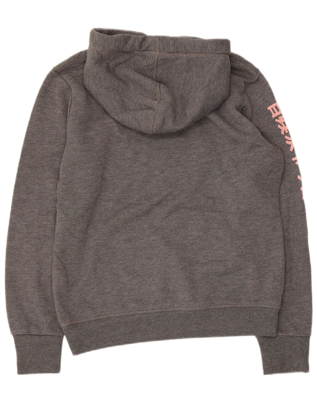 SUPERDRY Pulover cu glugă grafic pentru femei UK 14 Medium Gri Poliester