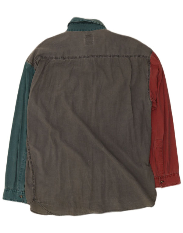 Vintage Cămașă pentru bărbați Medium Multicolor Colorblock Bumbac