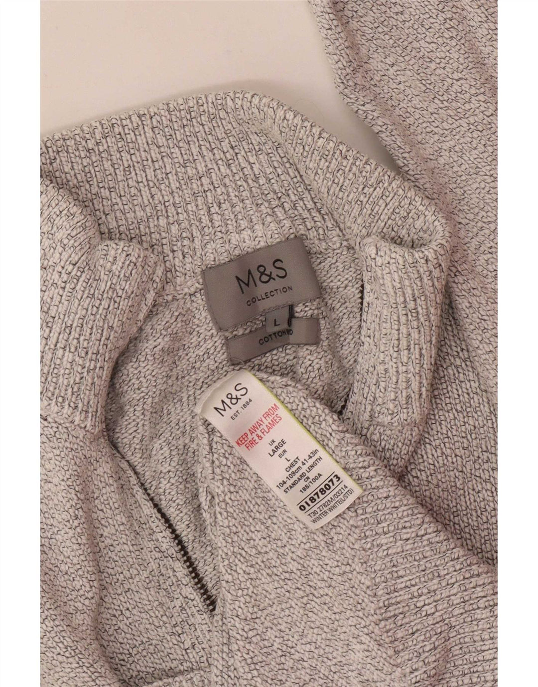 Pulover pentru bărbați Marks & Spencer, cu fermoar, cu gât, mare, bumbac cu pete alb