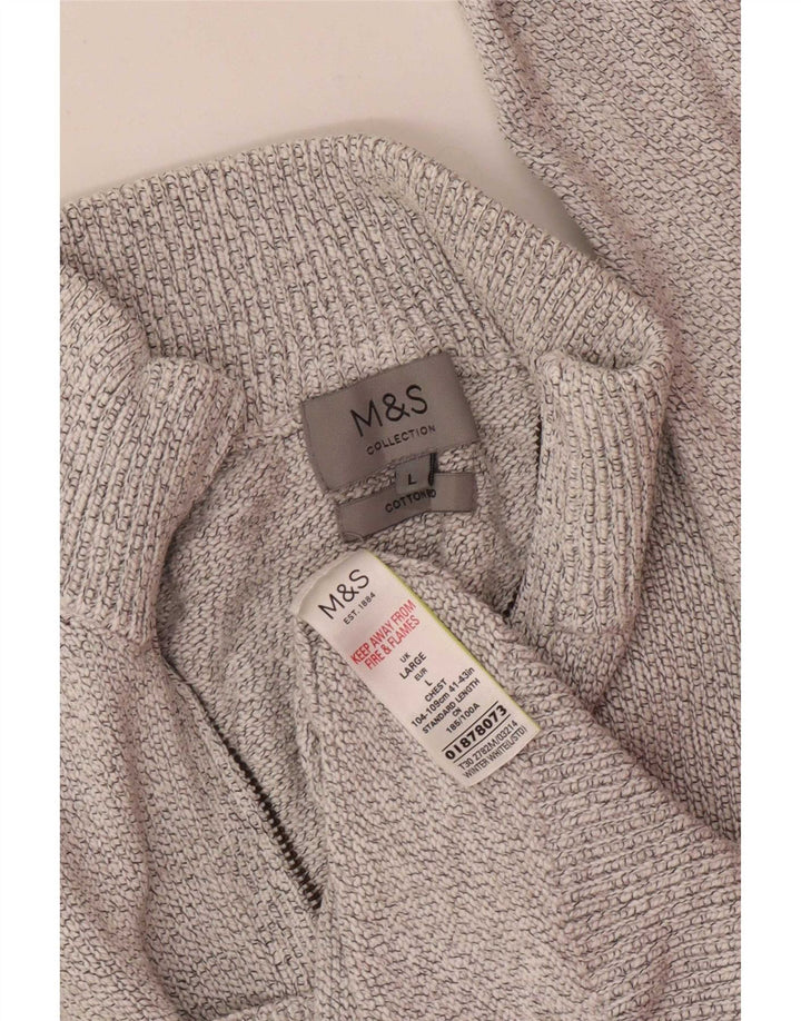 Pulover pentru bărbați Marks & Spencer, cu fermoar, cu gât, mare, bumbac cu pete alb