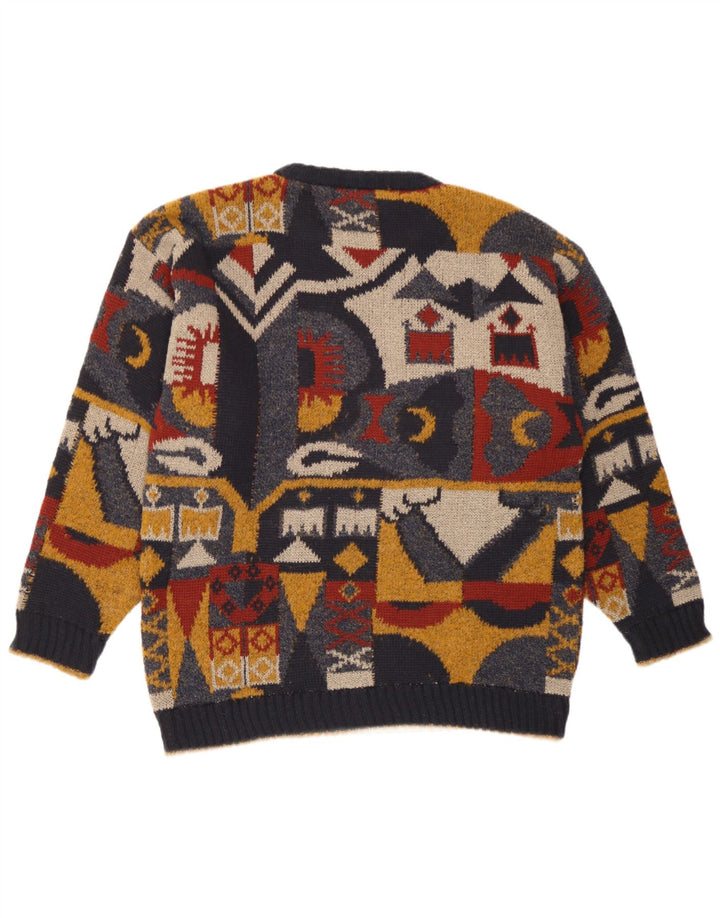 Pulover vintage pentru bărbați cu gâtul turnat, mare, multicolor, geometric