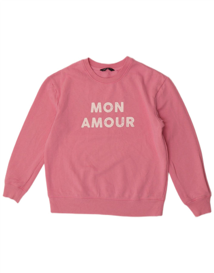Pulover cu grafic pentru femei Marks & Spencer, UK 12, bumbac roz mediu