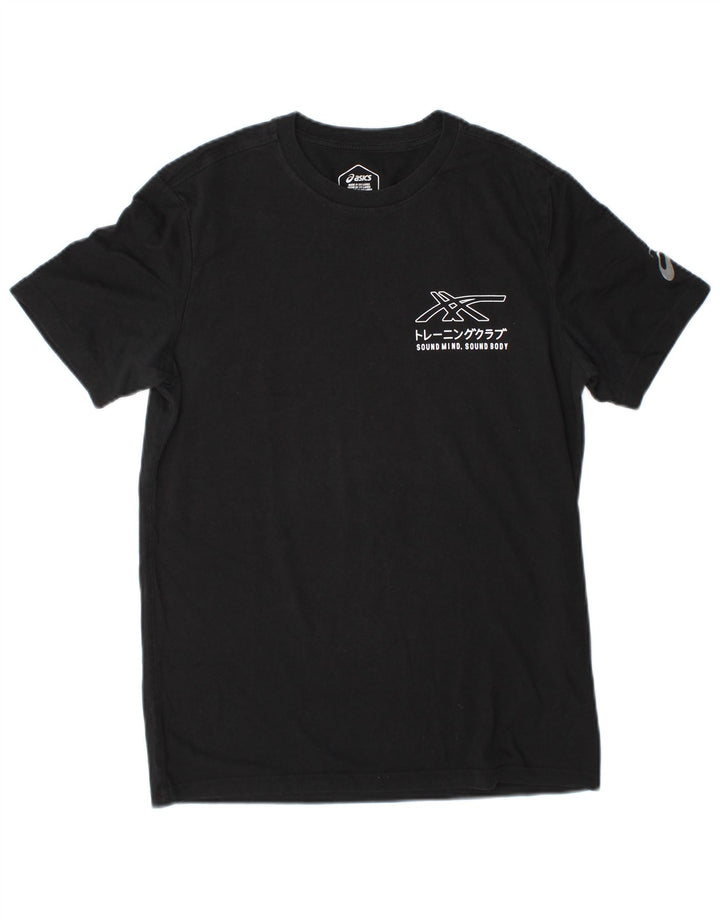 Tricou grafic Asics pentru bărbați Top mediu din bumbac negru