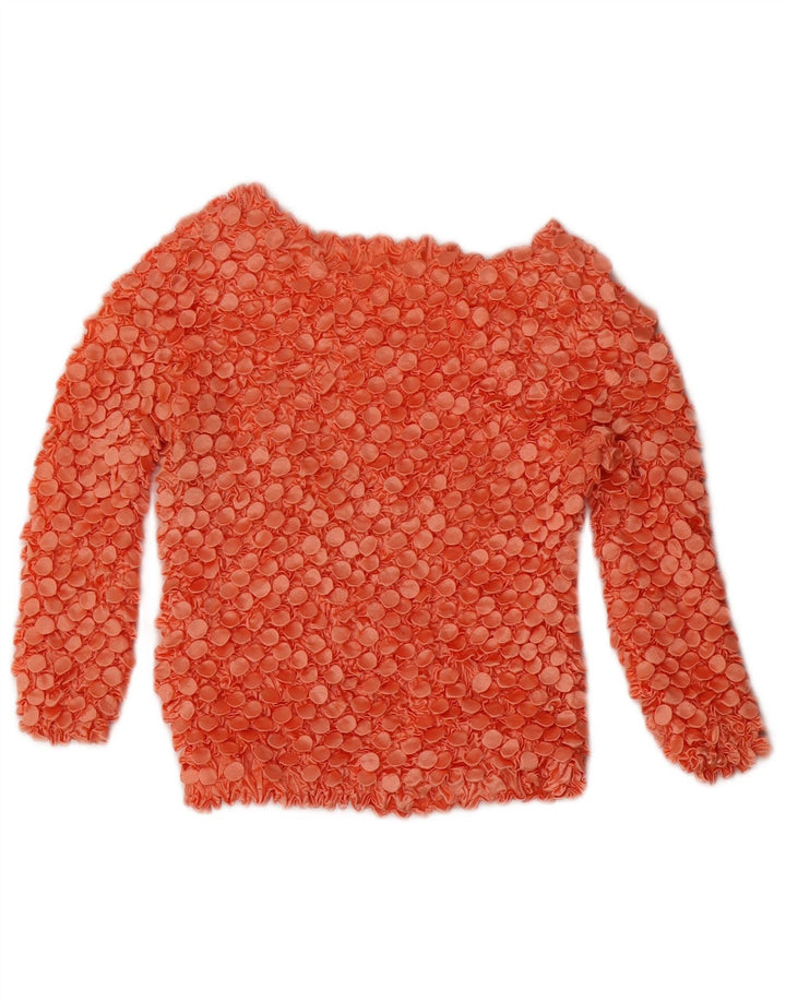 Bluză vintage pentru femei crop cu mâneci 3/4, UK 10, poliester roșu mic