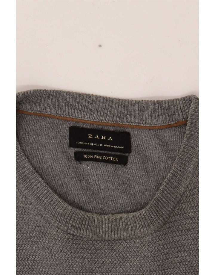 Pulover pentru bărbați Zara, cu gât roșu, bumbac, gri mediu
