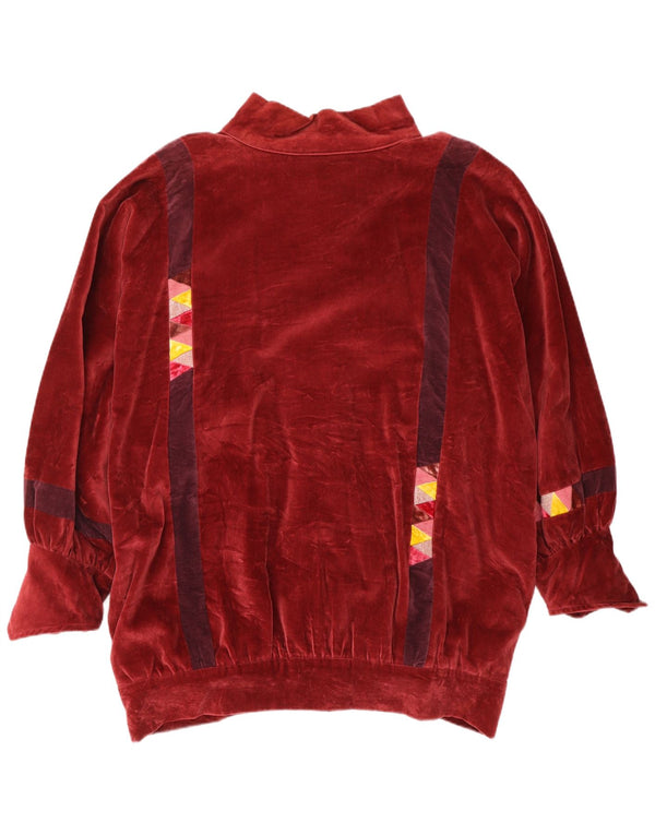 Jachetă bomber de catifea supradimensionată pentru femei vintage UK 24 3XL roșu geometric