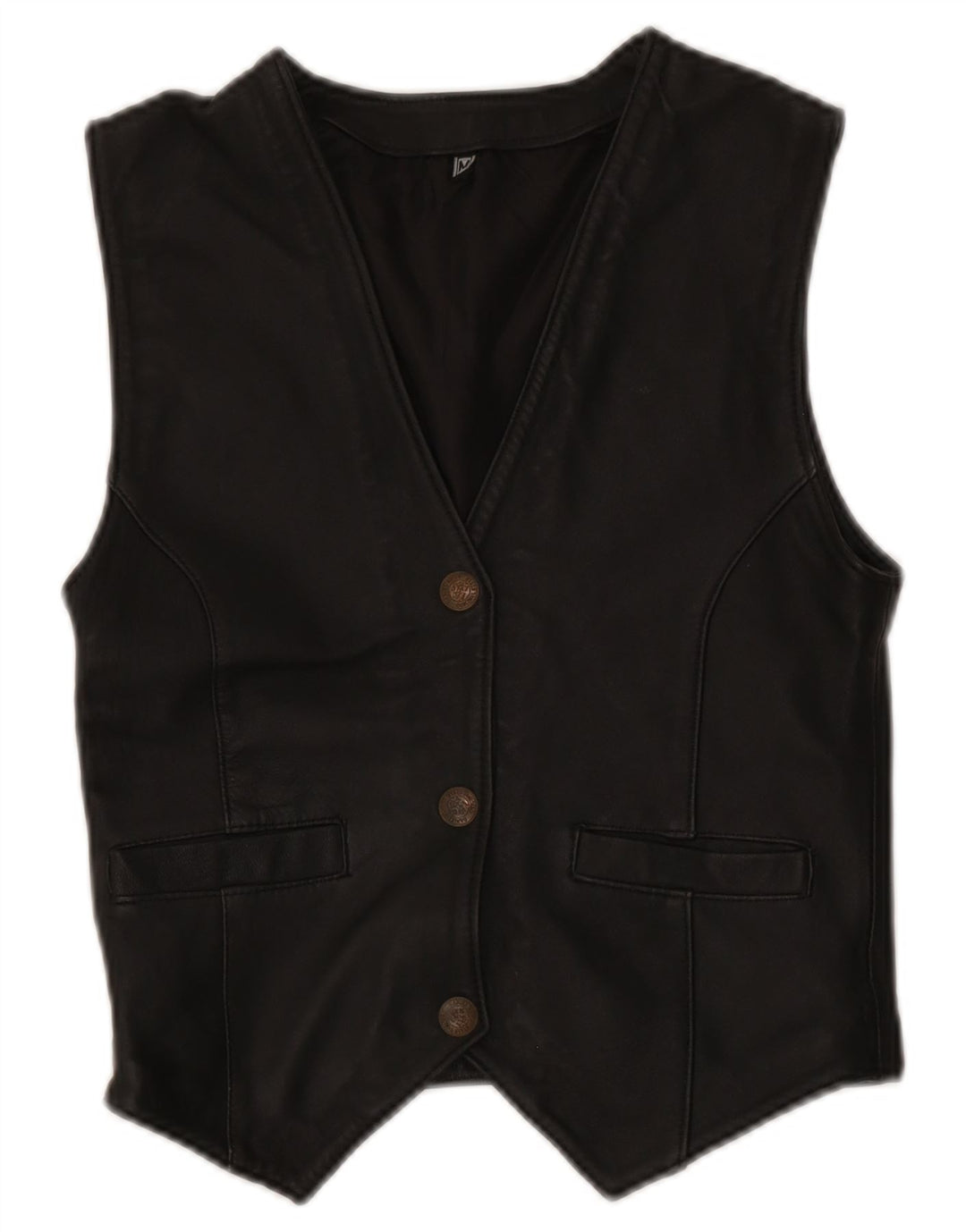 Vestă din piele vintage pentru femei UK 12 Medium Black