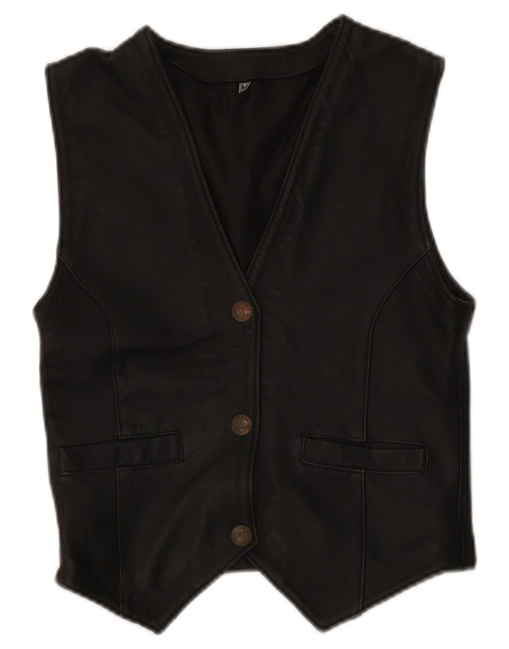 Vestă din piele vintage pentru femei UK 12 Medium Black