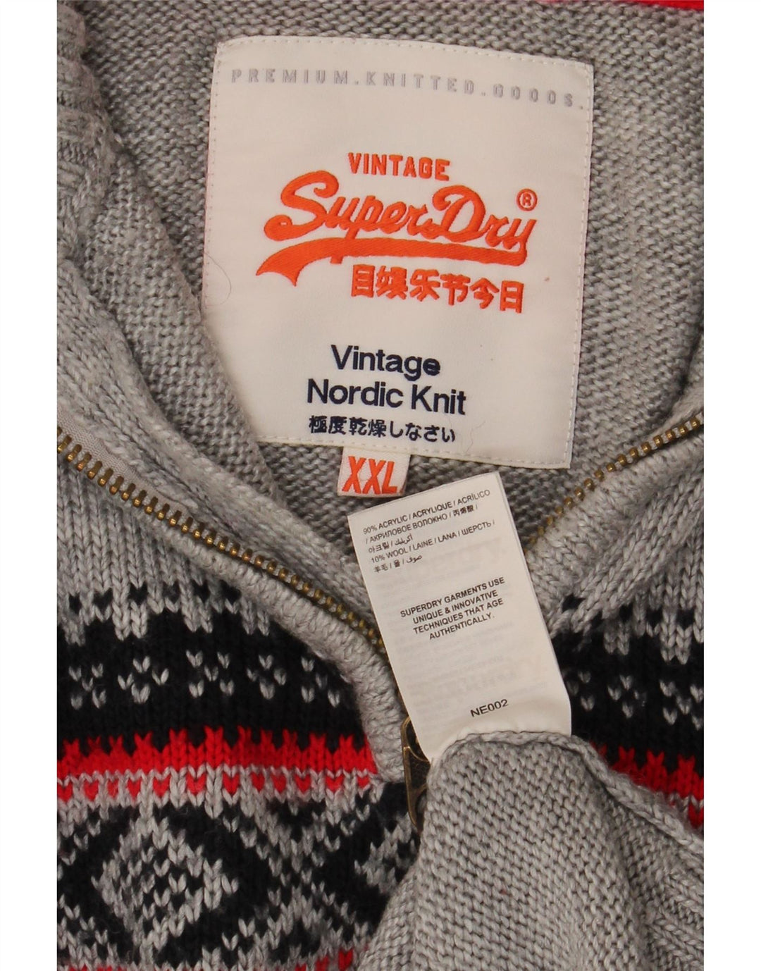 Pulover Superdry pentru bărbați, cu fermoar și gât, 2XL, gri Fair Isle Acrilic