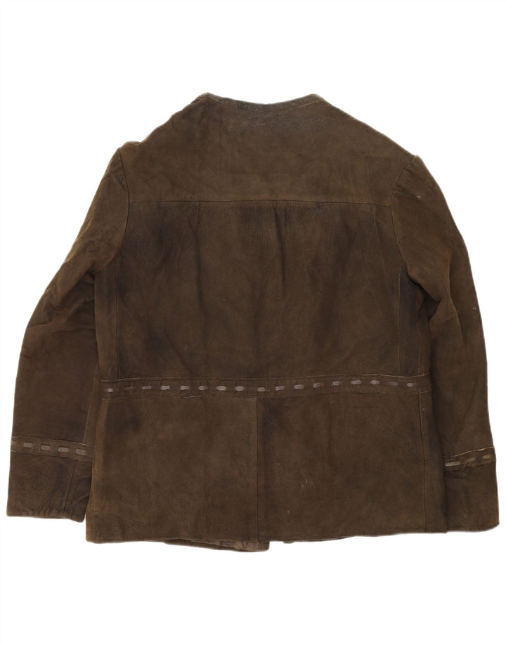 VINTAGE Womens Suede Jacket UK 16 Large Brown