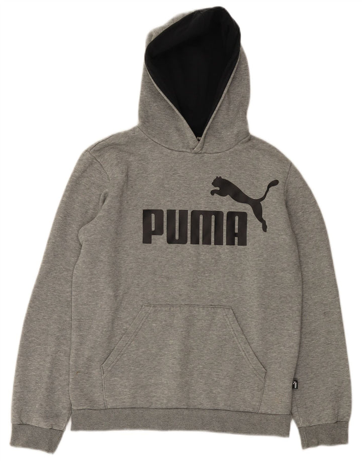 Pulover cu glugă cu grafic PUMA pentru băieți 13-14 ani, bumbac gri