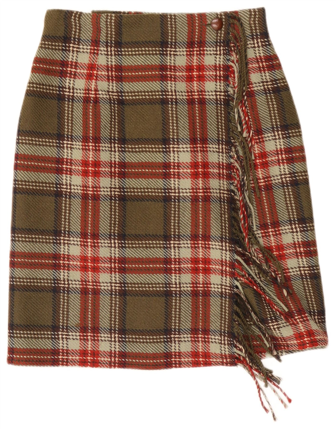 Daniel Hechter Fusta Wrap pentru femei UK 10 Small W27 Kaki Plaid Wool