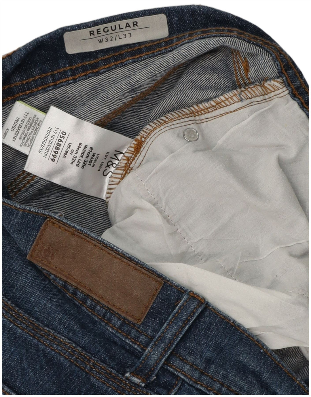Blugi drepți obișnuiți pentru bărbați Marks & Spencer L32 L33 Bumbac albastru
