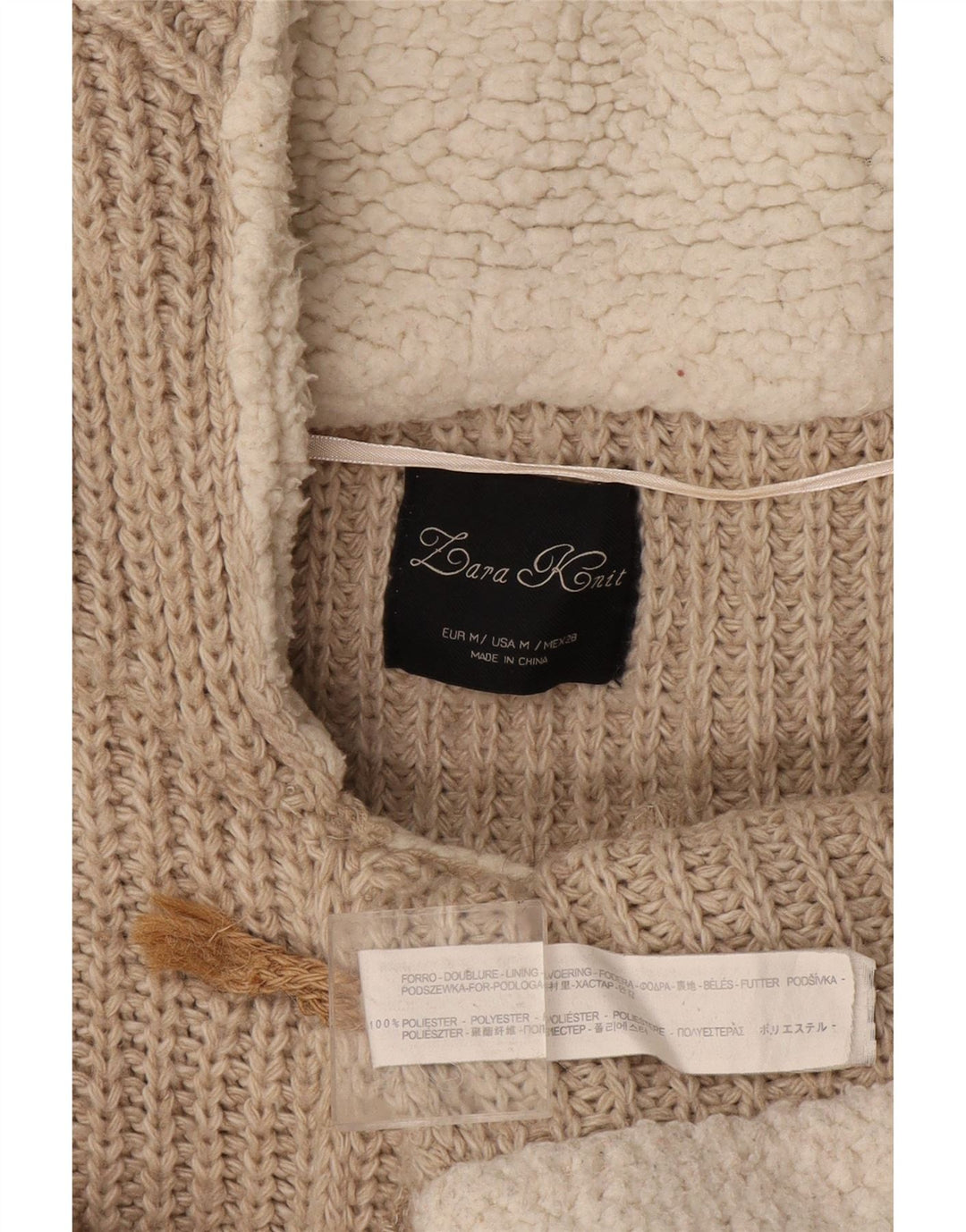 Pulover cardigan cu glugă Zara pentru femei UK 14 Poliester mediu bej