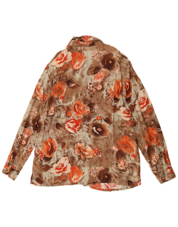 Bluză pentru femei vintage cămașă UK 18 XL maro viscoză florală