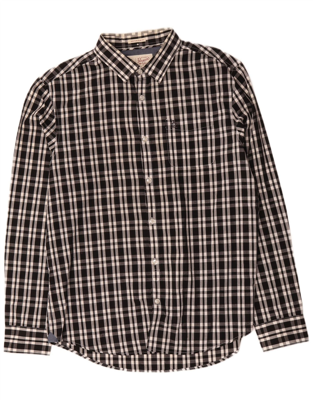 Cămașă pentru bărbați Penguin Heritage Slim Fit, mare, neagră, din bumbac