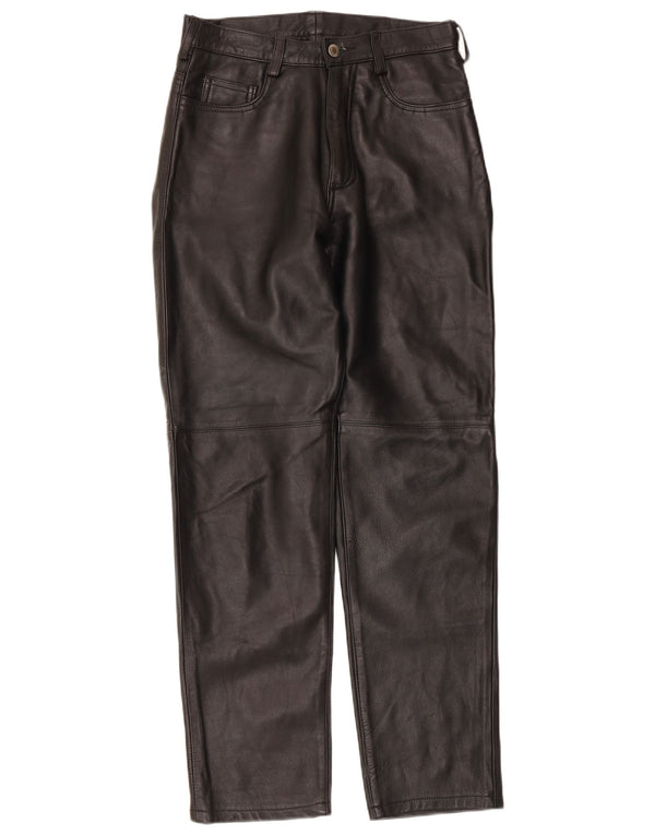 Pantaloni drepți din piele vintage pentru femei UK 14 Large W30 L30 Black