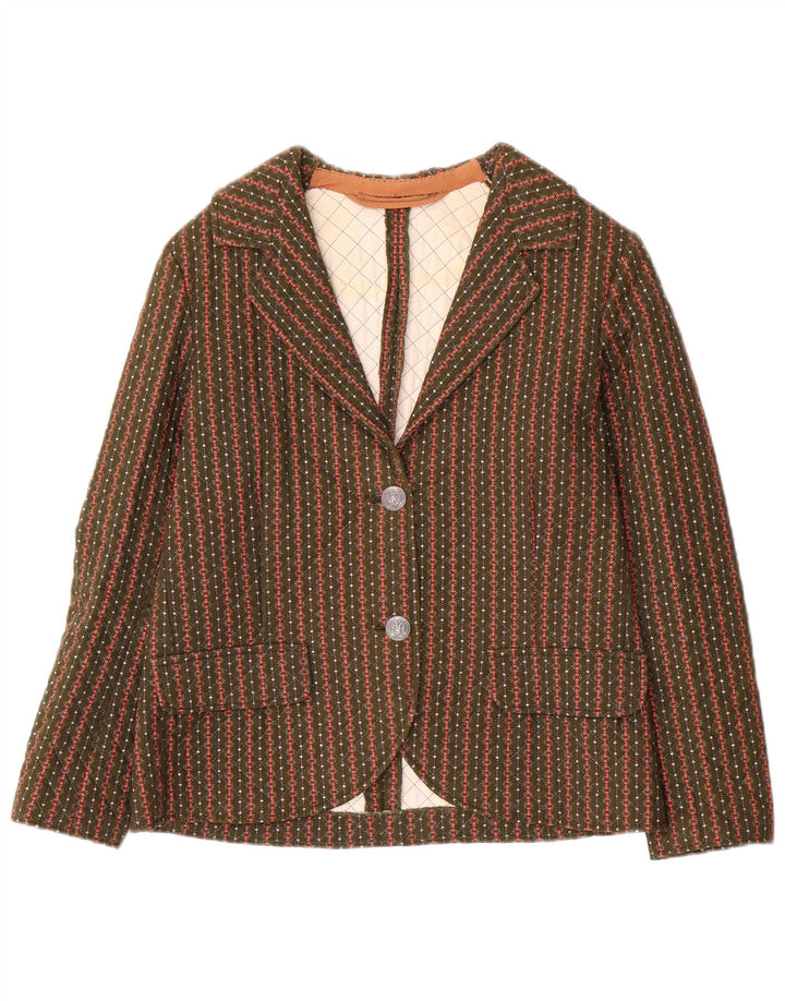 Jachetă vintage pentru femei cu 2 nasturi, Marea Britanie 8 Mici Kaki cu dungi