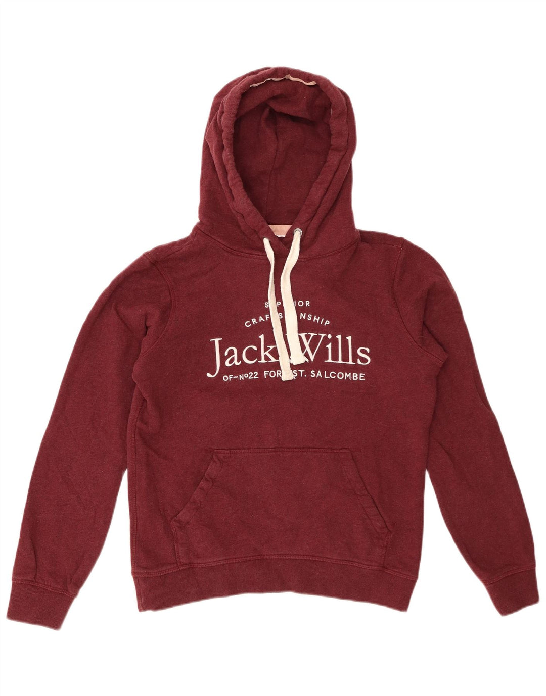 Jack Wills Pulover cu glugă cu grafic pentru femei UK 8 mic Bumbac burgundă