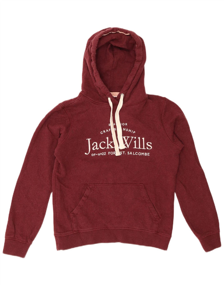 Jack Wills Pulover cu glugă cu grafic pentru femei UK 8 mic Bumbac burgundă