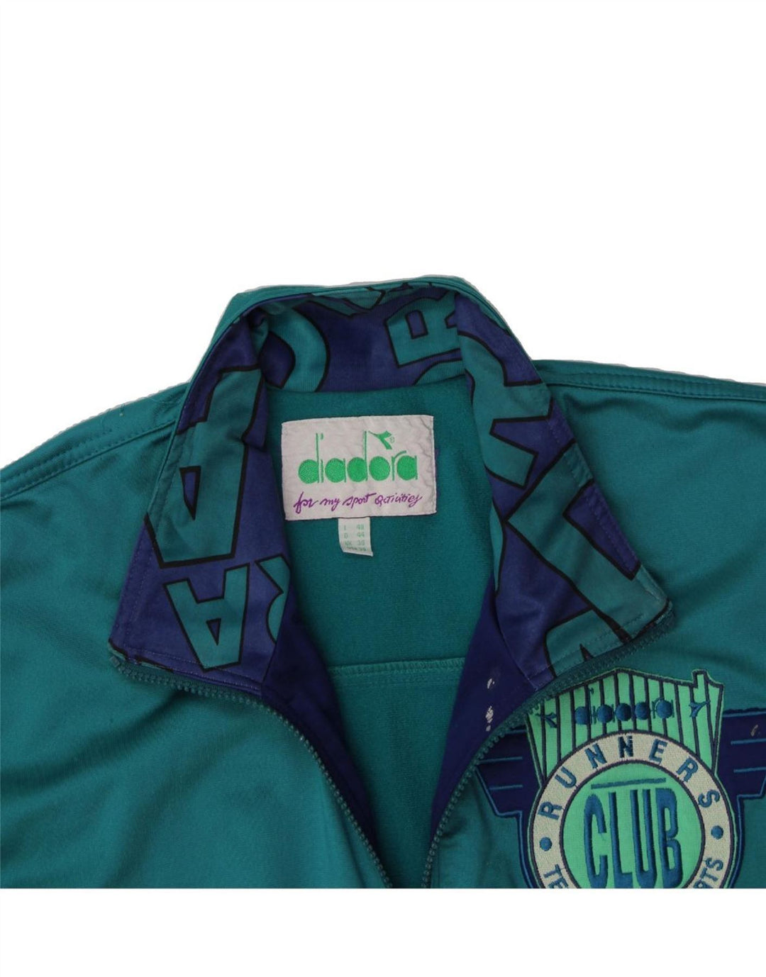 DIADORA Mens Graphic Tracksuit Top Jacket UK 38 Medium Turquoise Polyester Vintage Diadora and Second-Hand Diadora from Messina Hembry 