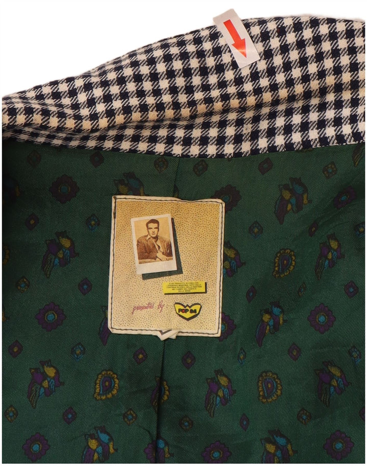 POP 84 Jachetă blazer pentru bărbați cu 1 nasture UK 40 mare, lână vichy, albastru bleumarin