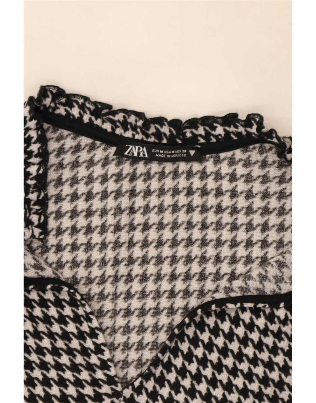 Zara Womens Long Sleeve A-Line Dress UK 14 Medium Black Houndstooth