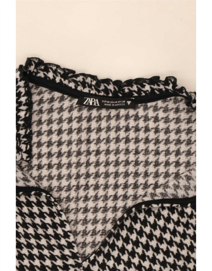 Zara Womens Long Sleeve A-Line Dress UK 14 Medium Black Houndstooth