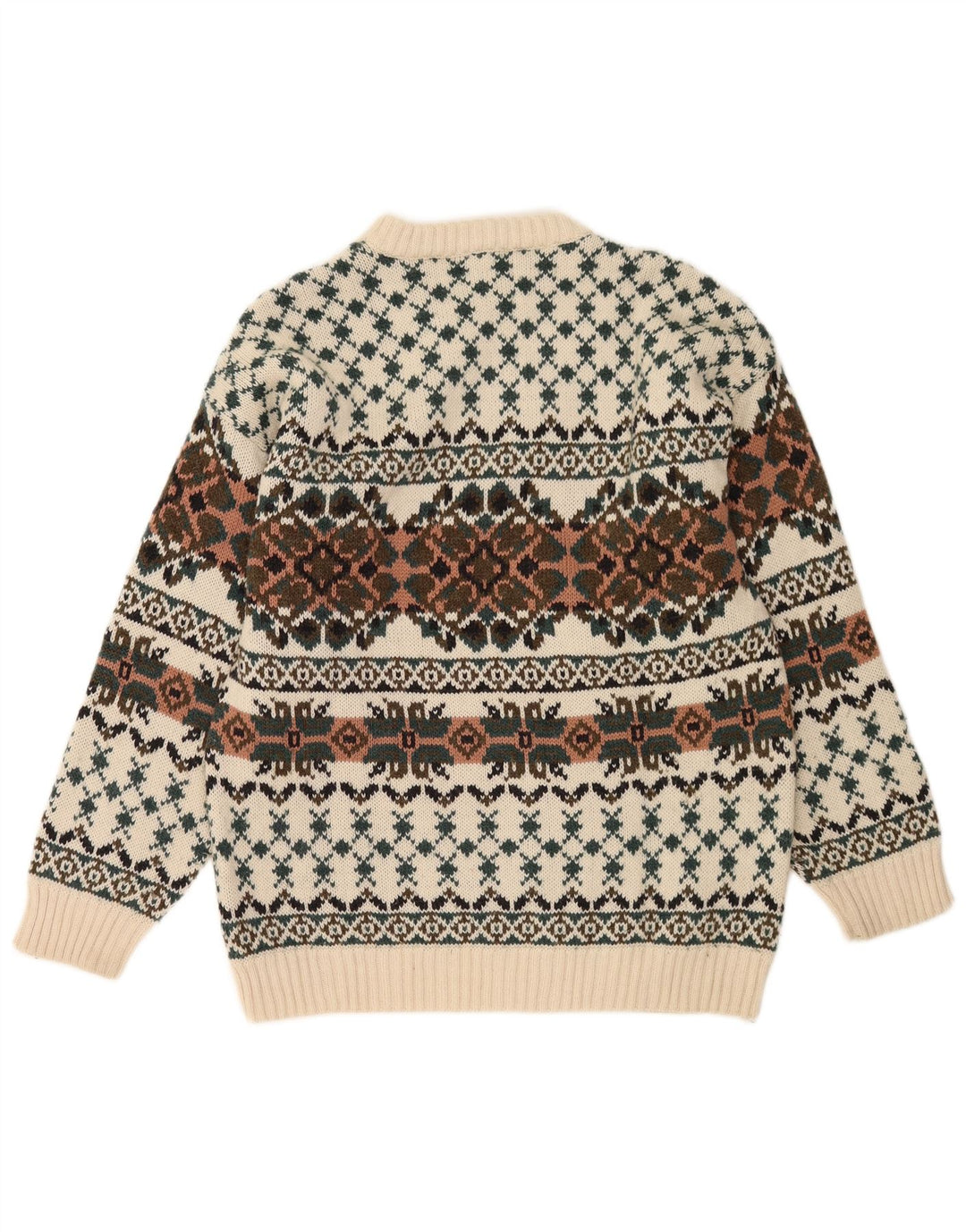 Pulover vintage pentru bărbați cu gât roșu IT 50 Medium White Fair Isle Lână