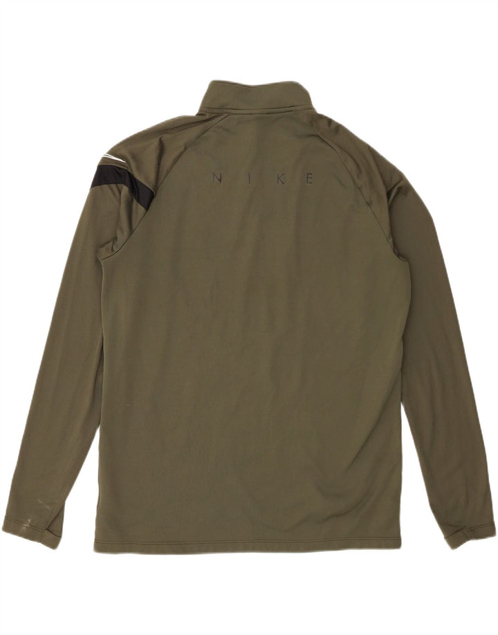 Top de trening pentru bărbați Dri Fit, cu fermoar și gât, din poliester kaki