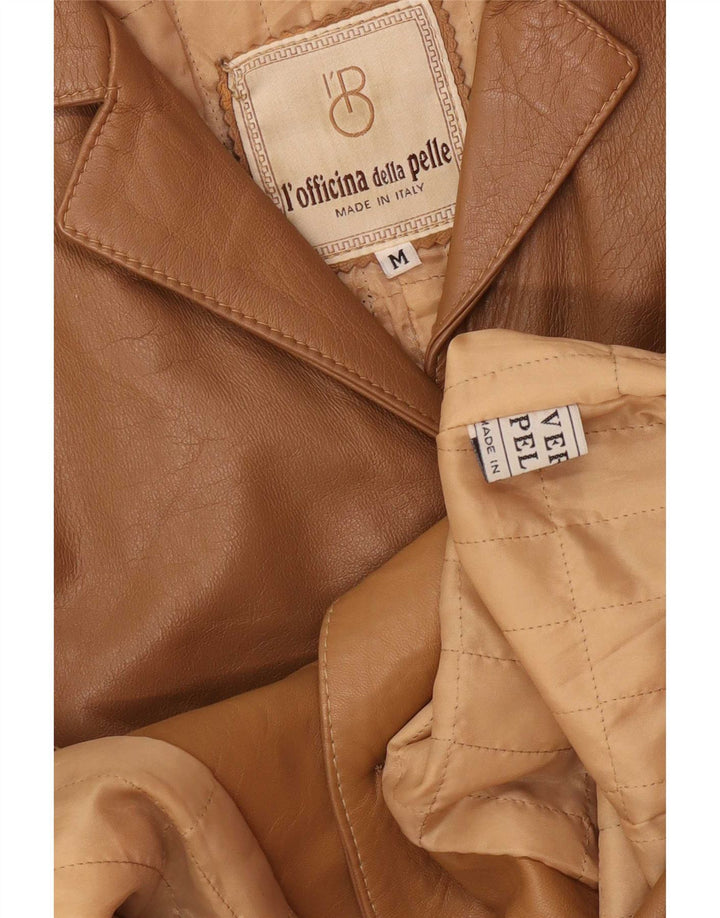 Palton din piele vintage pentru femei UK 12 maro mediu clasic