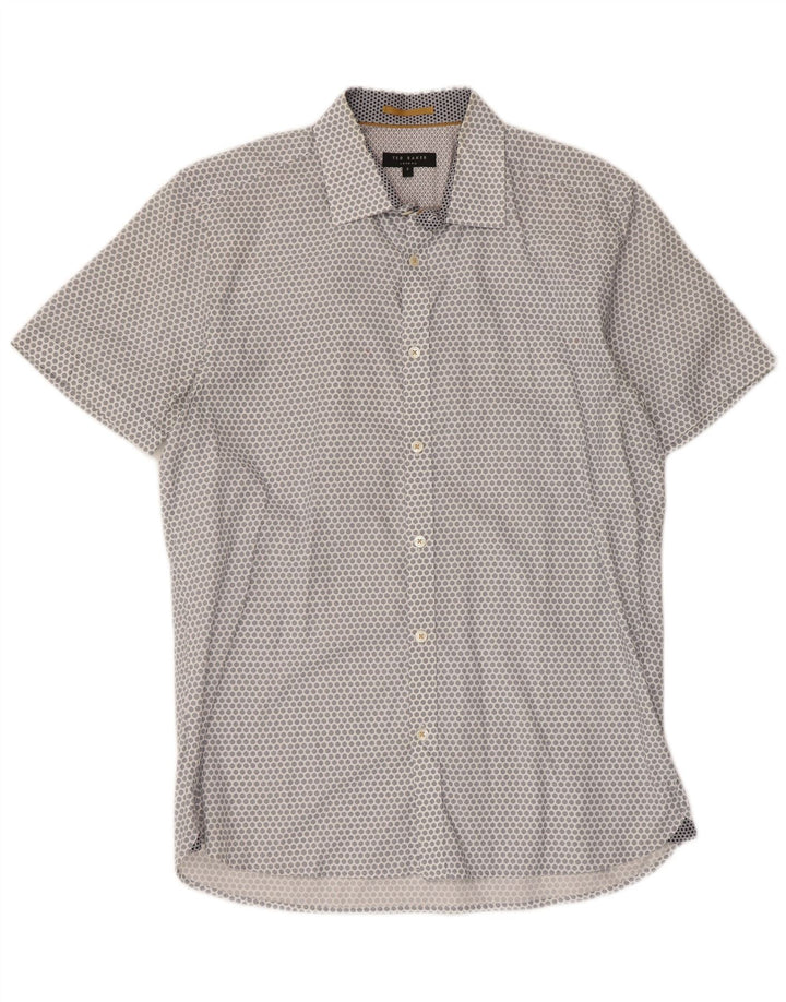 Cămașă cu mânecă scurtă pentru bărbați Ted Baker, mărime 3, bumbac geometric alb mediu
