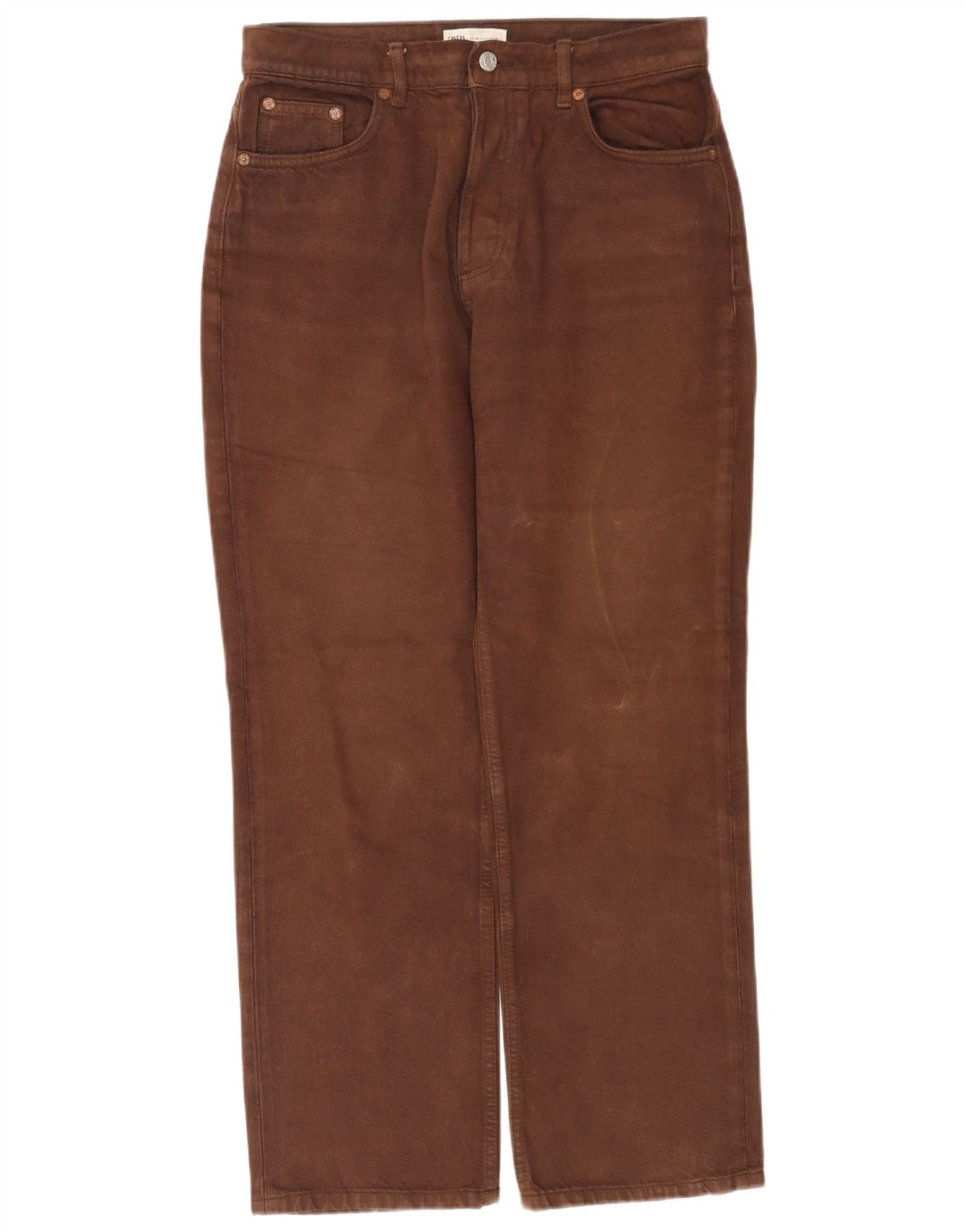 Blugi drepți cu talie mare pentru femei Zara EU 40 Medium W30 L28 Maro